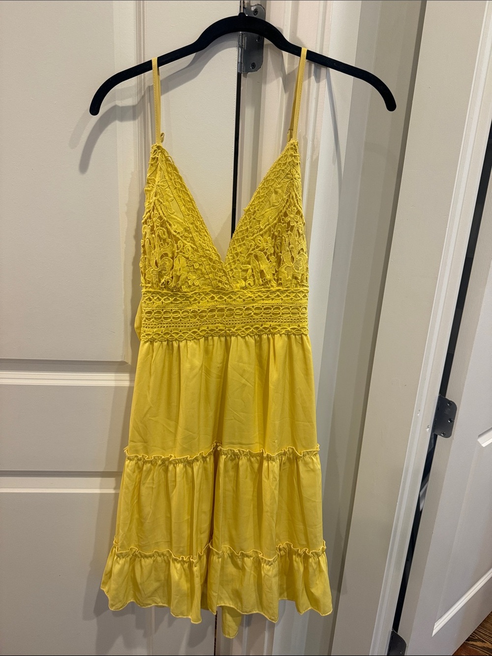 Yellow Lace-Detail Spaghetti Strap Dress